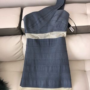 One shoulder denim maxi boutique dress